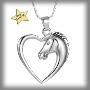 Silver Color Heart & Horse Pony Chain Necklace - NWT Fashion Jewelry